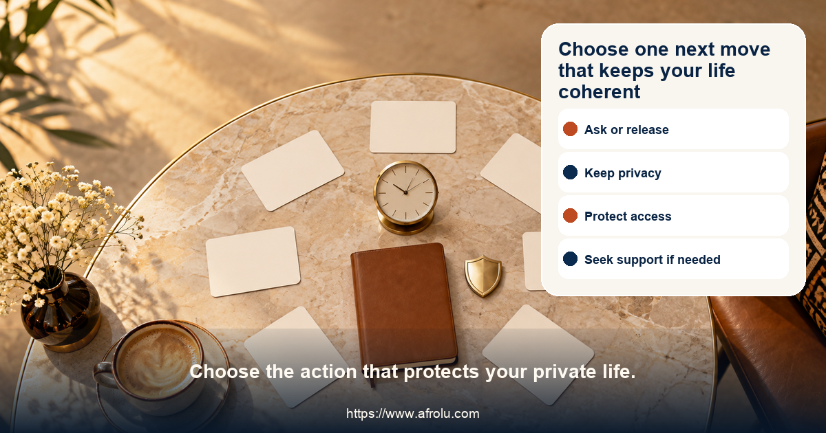 Equal-choice adult long-distance ghosting action board offers ask once, set a rhythm, keep privacy, test a smaller return, decline access, end contact, and seek support