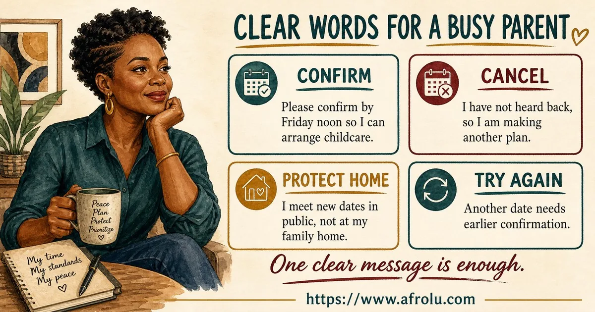 Four short scripts help a parent confirm childcare, cancel cleanly, protect the family home, and require earlier confirmation next time.