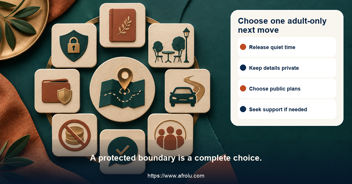 Equal-choice adult dating action board for parents in Nairobi offers release the plan, keep details private, meet publicly, decline a ride, refuse money, set a boundary, end contact and seek support; no children are shown