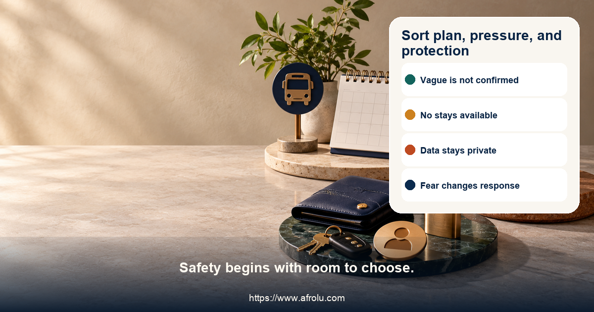 Three-lane adult student weekend board separates a clear plan and repair from late pressure, digital or money requests, repeated contact and fear