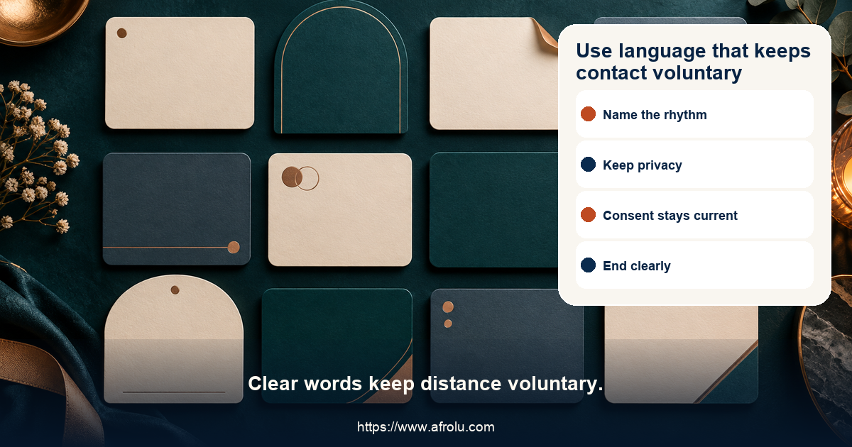 Twelve adult long-distance dating scripts cover missed calls, intent, study time, privacy, money, meetings, images, consent, mismatch, and no-contact boundaries