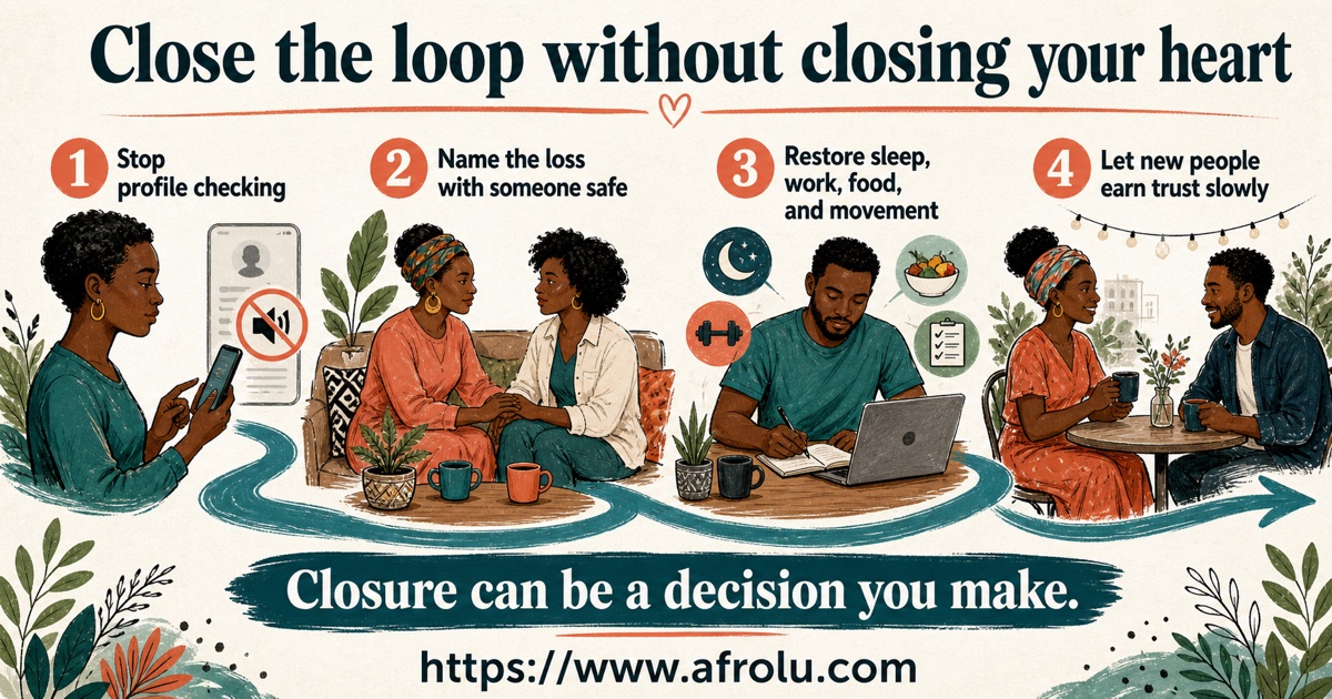 Ghosting recovery checklist for stopping profile checks, naming the loss, and returning to dating slowly