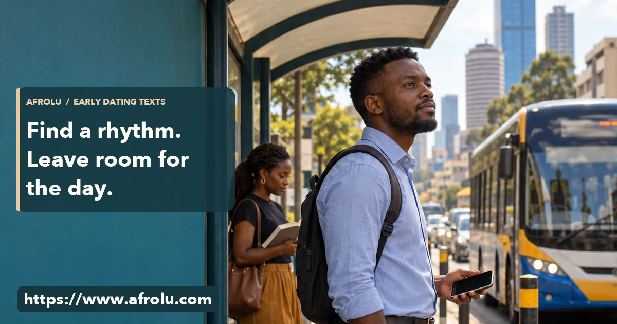 Adult Black man waits for a bus in Nairobi with a blank phone at his side.