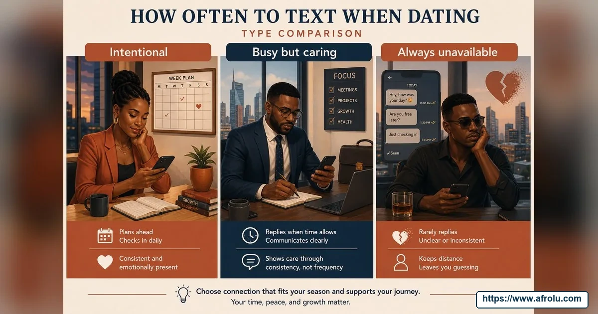 How Often Should You Text When Dating? Build a Rhythm, Not a Quota for New Relationship Starters: Intent-first in Career-Heavy Seasons: Afrolu nearby concept comparison