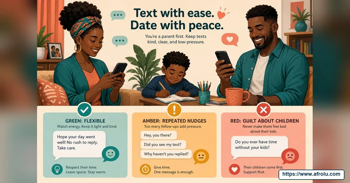 How Often Should You Text When Dating? Build a Rhythm, Not a Quota for Parents Returning To Dating: Low-pressure in Casual-But-Honest Dating: Afrolu signal checklist