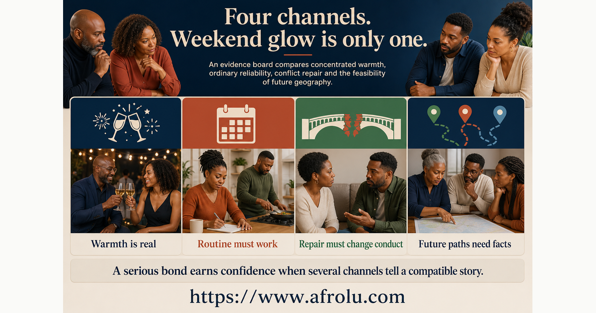 Four-channel board comparing weekend glow ordinary conduct relationship repair and future feasibility in diaspora long-distance dating