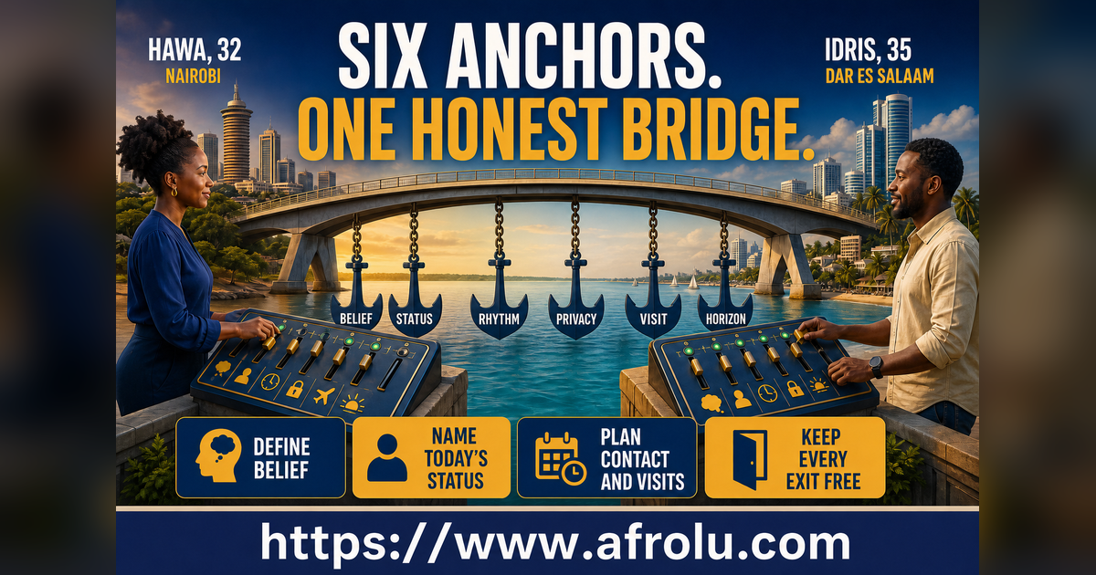 Hawa and Idris holding six separate anchors across a Nairobi to Dar es Salaam distance bridge