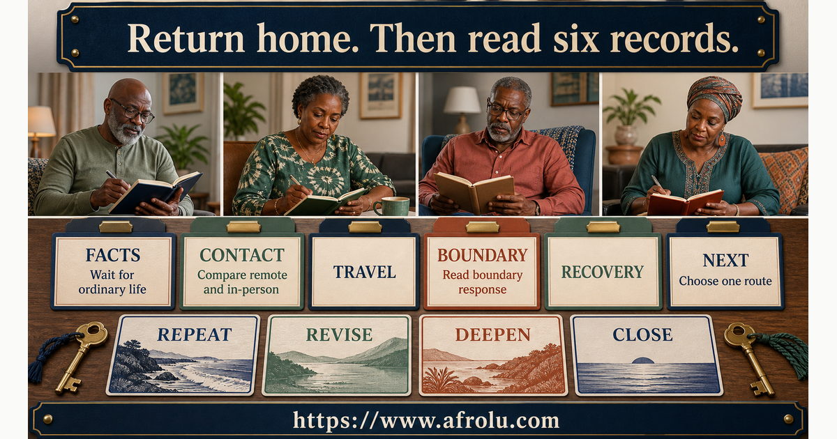 Six-part post-visit review for facts contact travel boundaries recovery and next choice in later-life distance dating