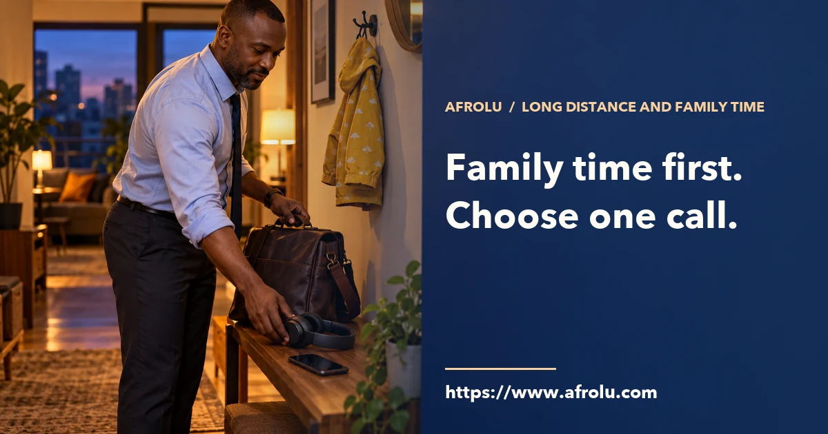 An adult father sets down a work bag and headphones in his home after work.