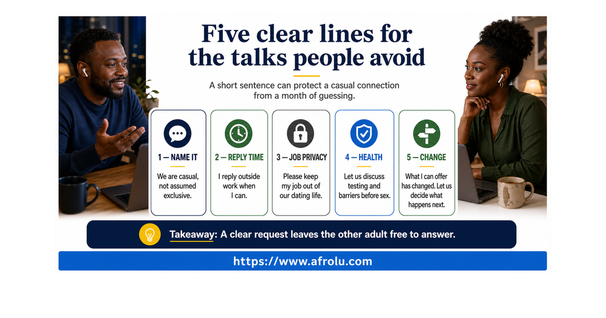 Adults age 30 and 38 using five plain scripts for casual meaning, work privacy, other partners, sexual health, and change