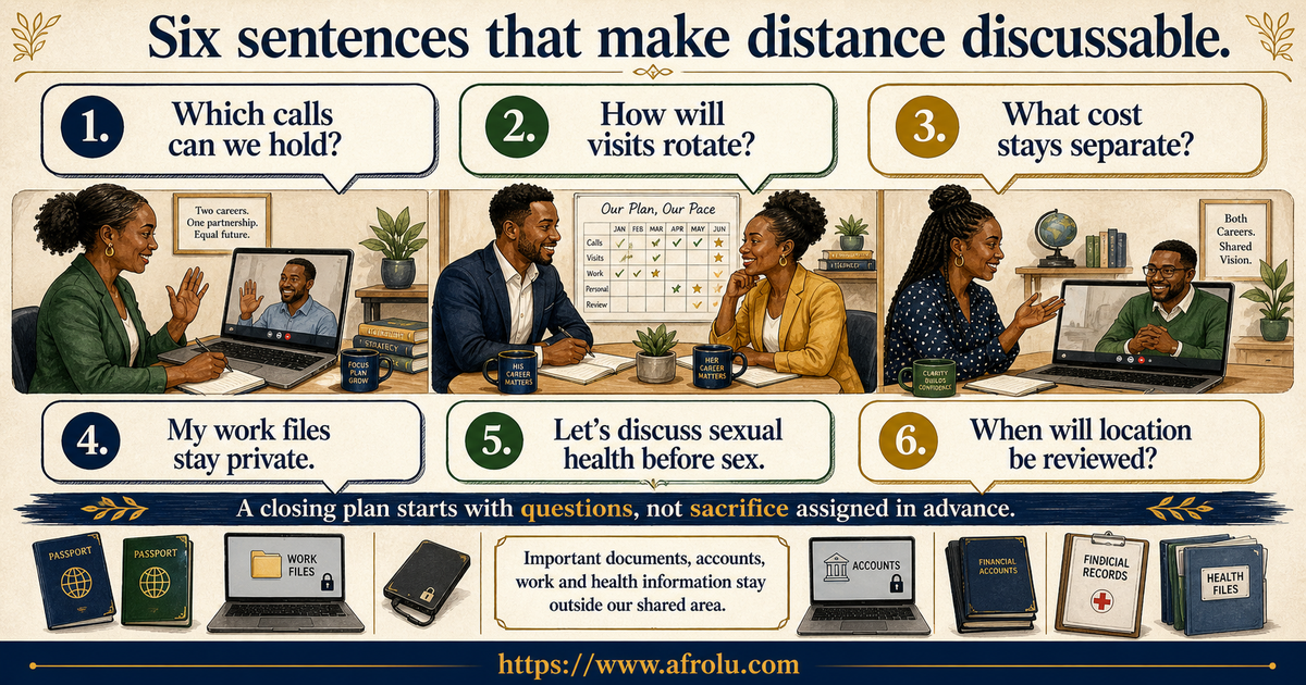 Six conversation scripts for long-distance professionals about contact, visits, cost, work privacy, sexual health and location