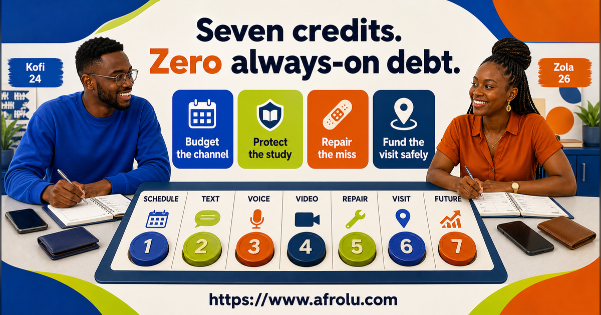Fictional adult students Kofi and Zola allocating seven signal credits for a low-pressure long-distance relationship
