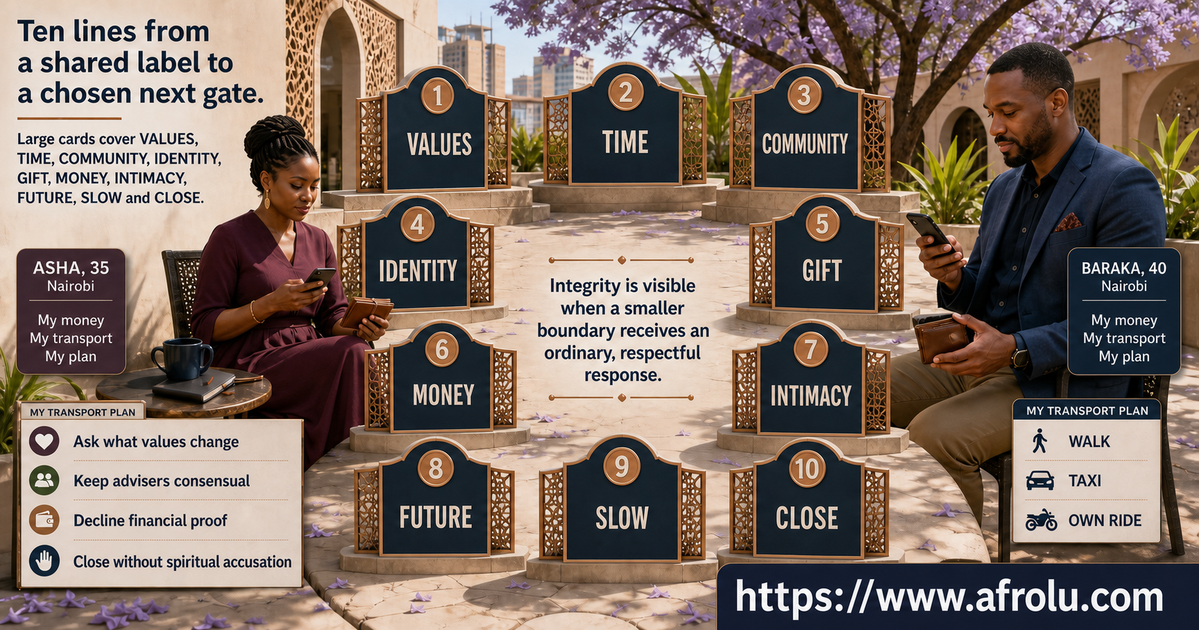Ten faith-led Nairobi serious dating scripts for values time community privacy money intimacy future pace and closure
