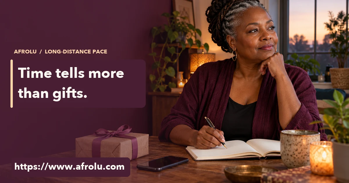 A woman in her late fifties sets a wrapped parcel beside a blank phone and considers her own plans.