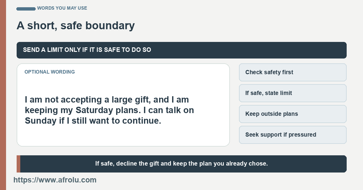 One optional line declines a large gift and keeps Saturday family plans.