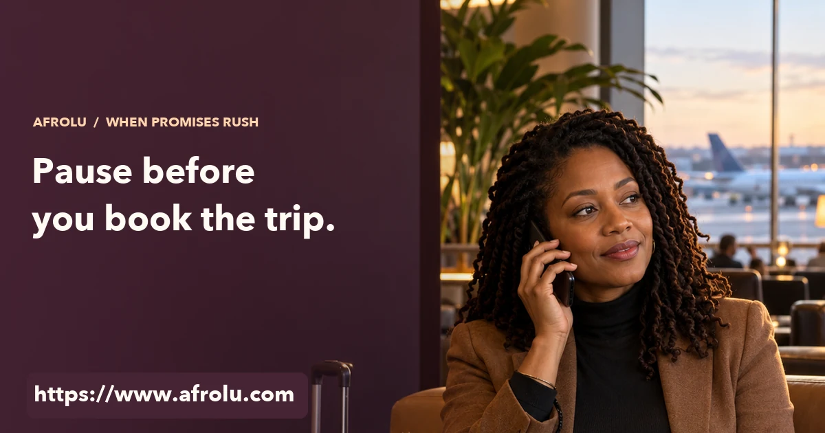 An adult professional makes a calm phone call with luggage nearby in a travel lounge.