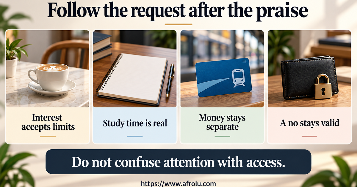 Editorial signal board separating welcome enthusiasm and study boundaries from secrecy, money requests, private venue pressure and ignored consent