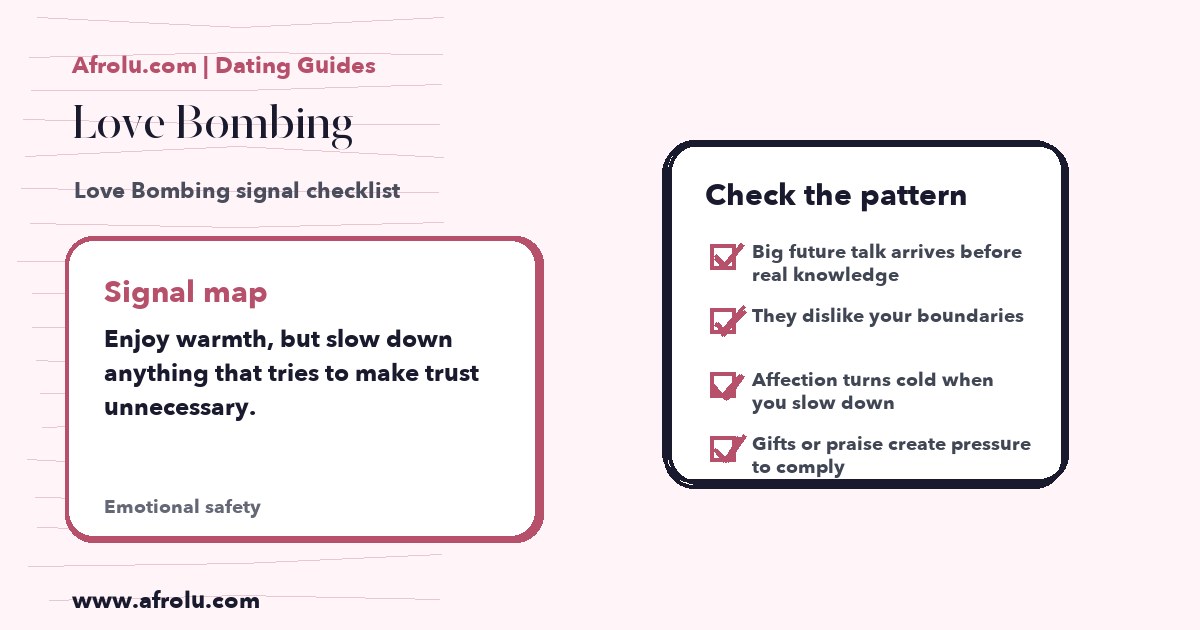Hand-drawn checklist for Love Bombing dating signals