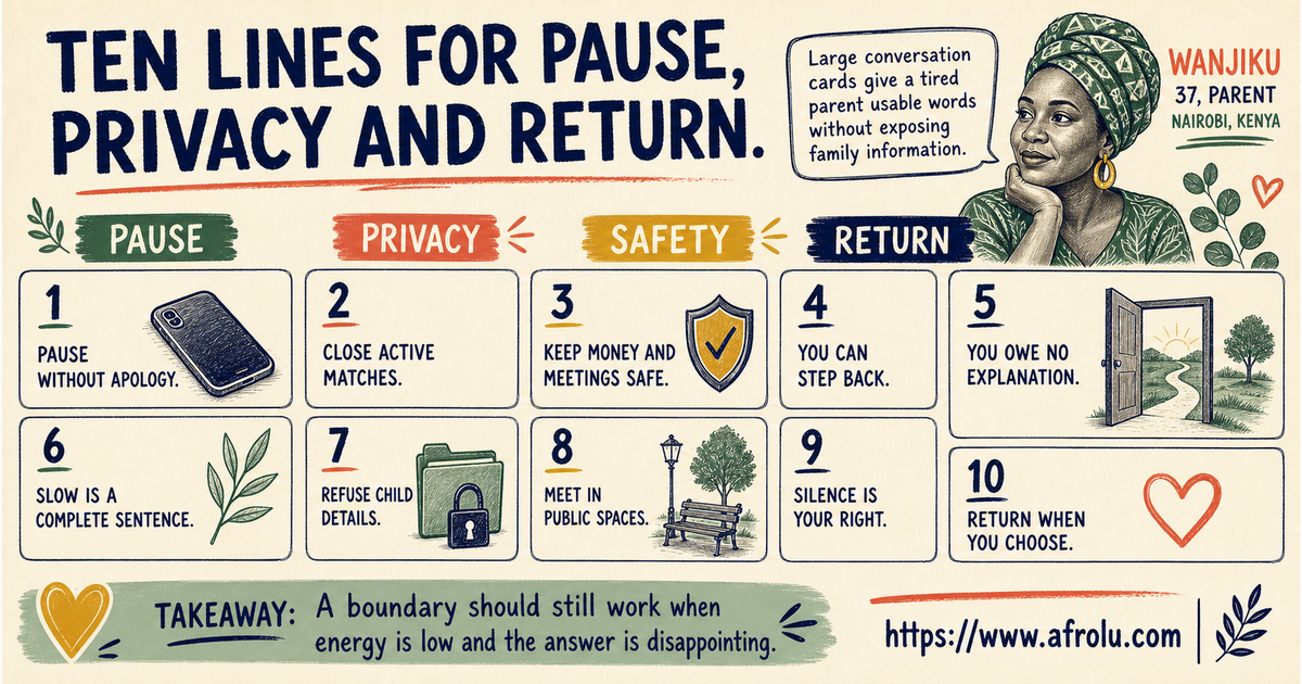 Ten short scripts for a parent pausing dating apps protecting privacy and closing conversations