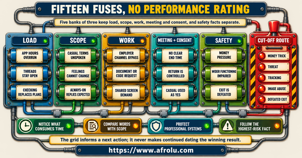 Fifteen observable fuses for dating-app load casual scope work privacy meeting consent and direct safety concerns