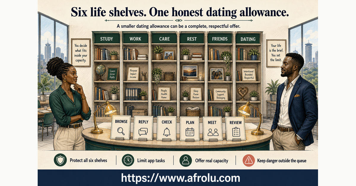 Asha and Kamau protecting six adult-life shelves at a Nairobi dating capacity library