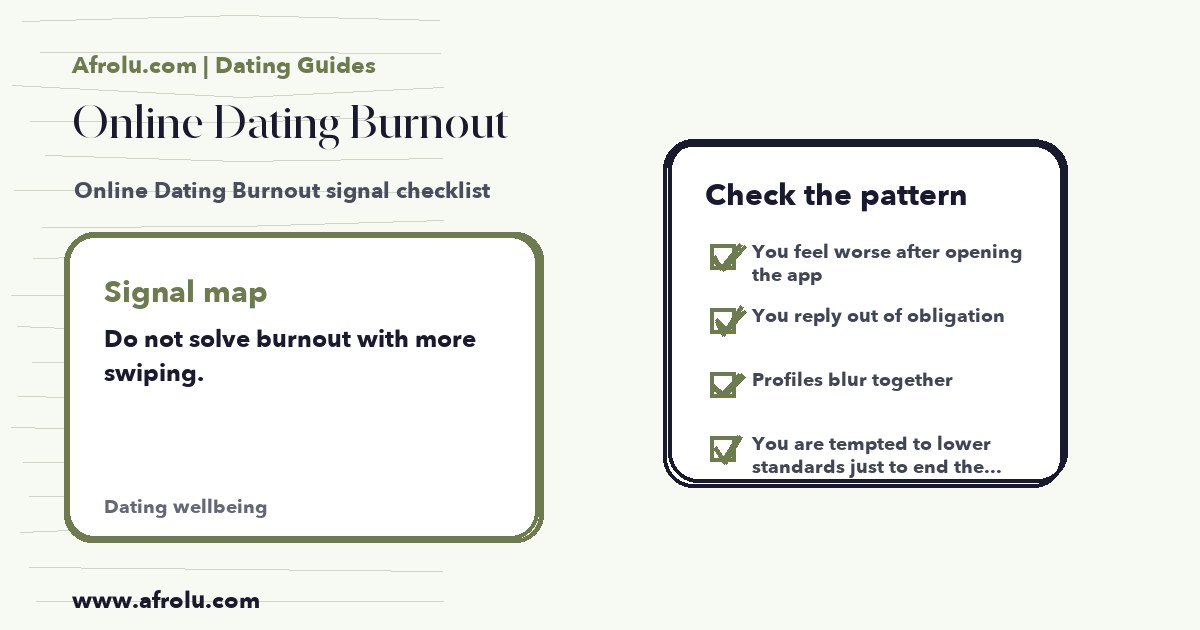 Hand-drawn checklist for Online Dating Burnout dating signals