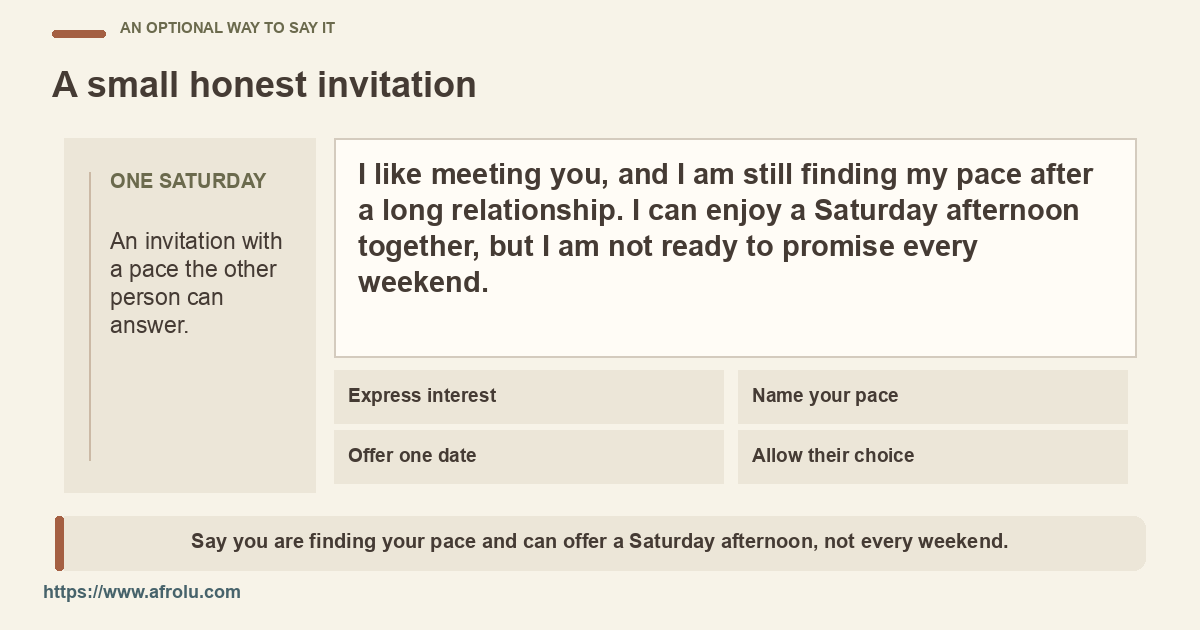 A returning adult names their current pace and offers only one afternoon.