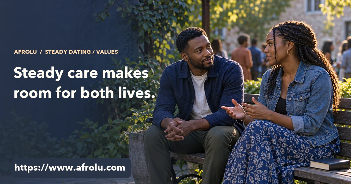 Two adults talk openly on a quiet courtyard bench after a community gathering.