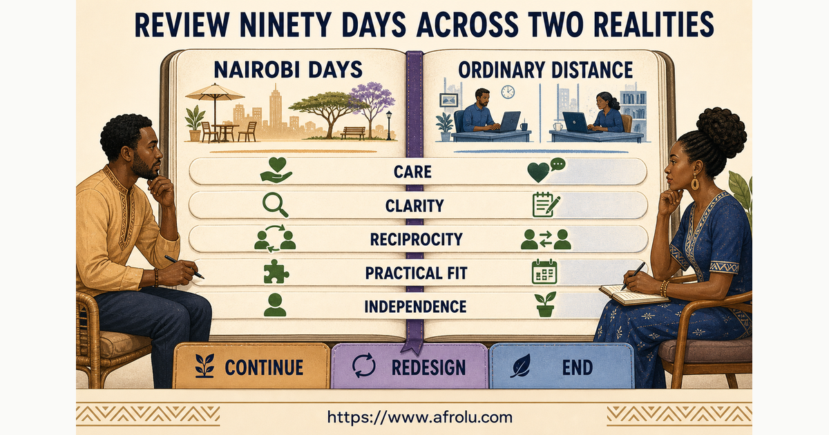 Ninety-day two-city review for serious diaspora dating across Nairobi and ordinary post-return life