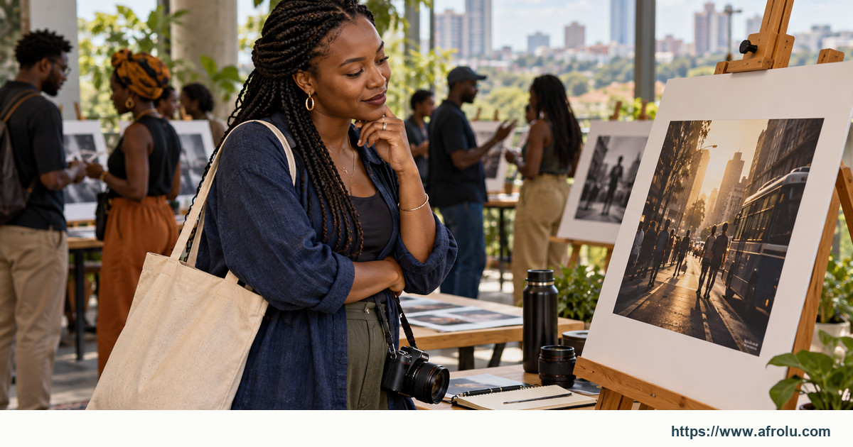 An adult frames an unmarked photograph at a daylight public Nairobi photography workshop.