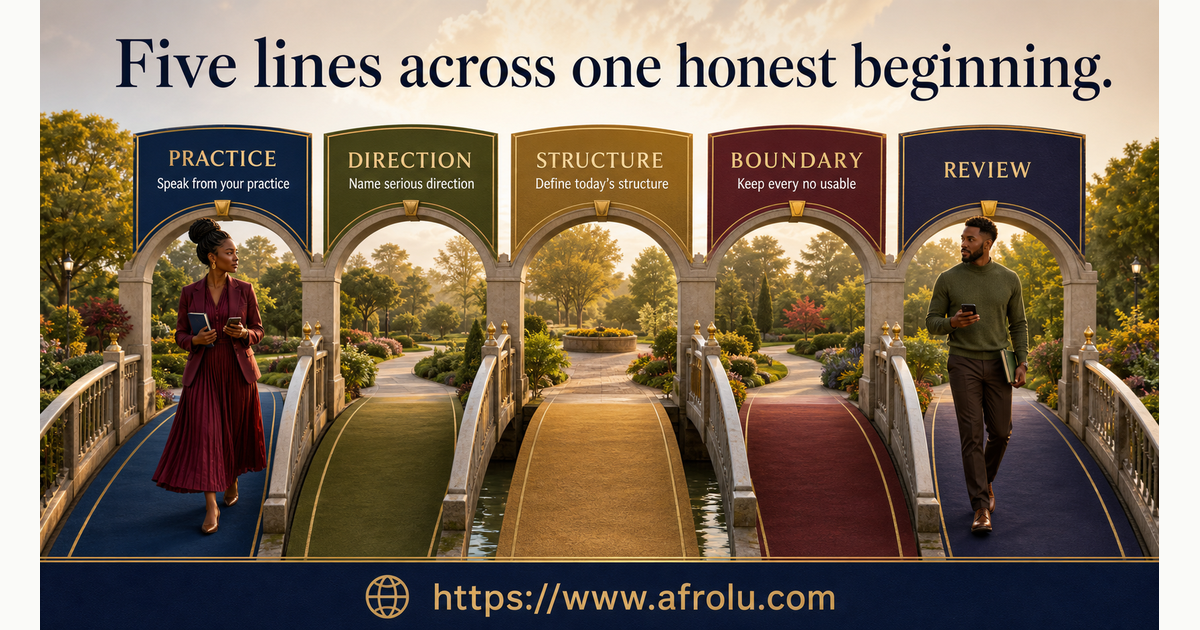 Fictional adults Amani and Ephraim crossing a five-line bridge for practice direction structure boundaries and review
