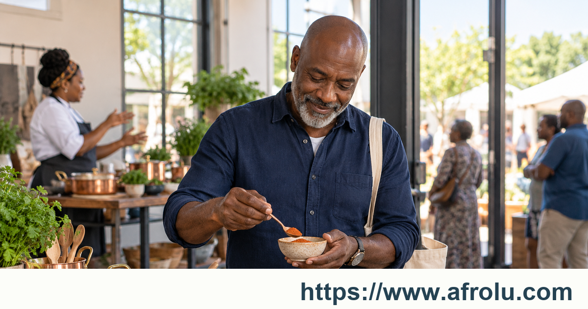 An older adult measures spice into a bowl at a public cooking demonstration, showing one daytime activity that can fit a short weekend plan.