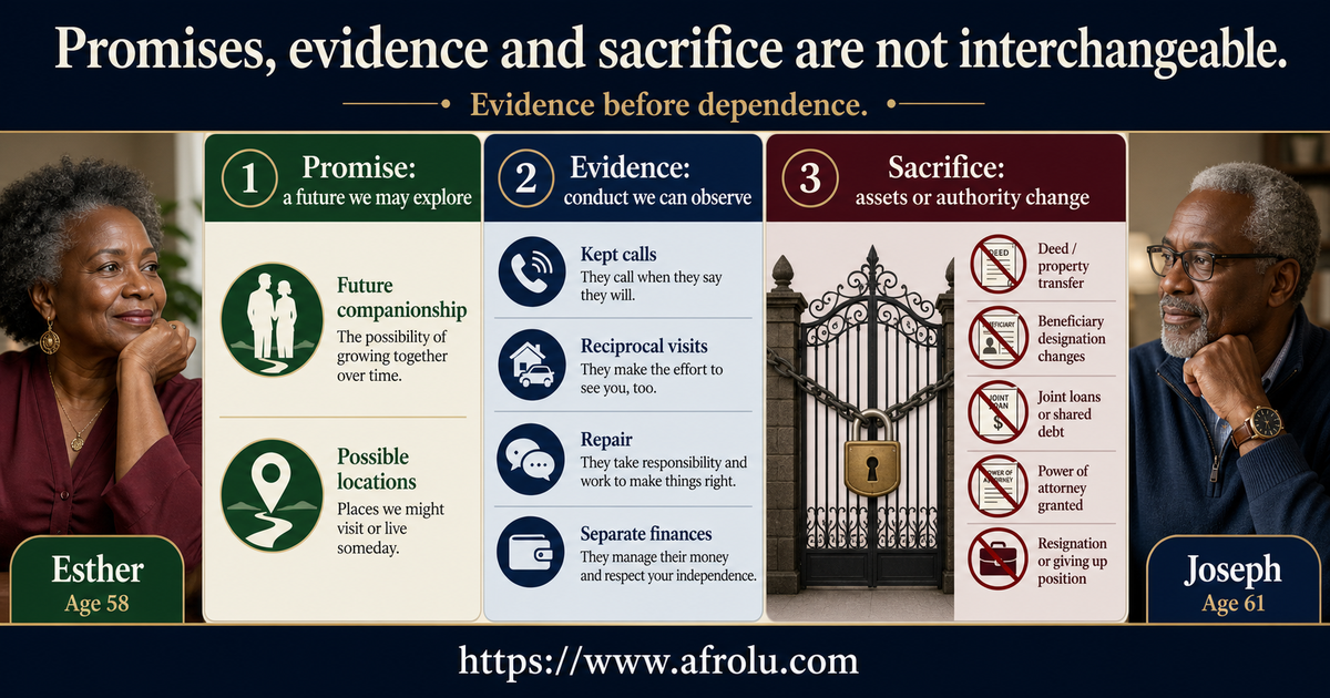 Later-life serious distance board separating promises, observable evidence and irreversible sacrifice