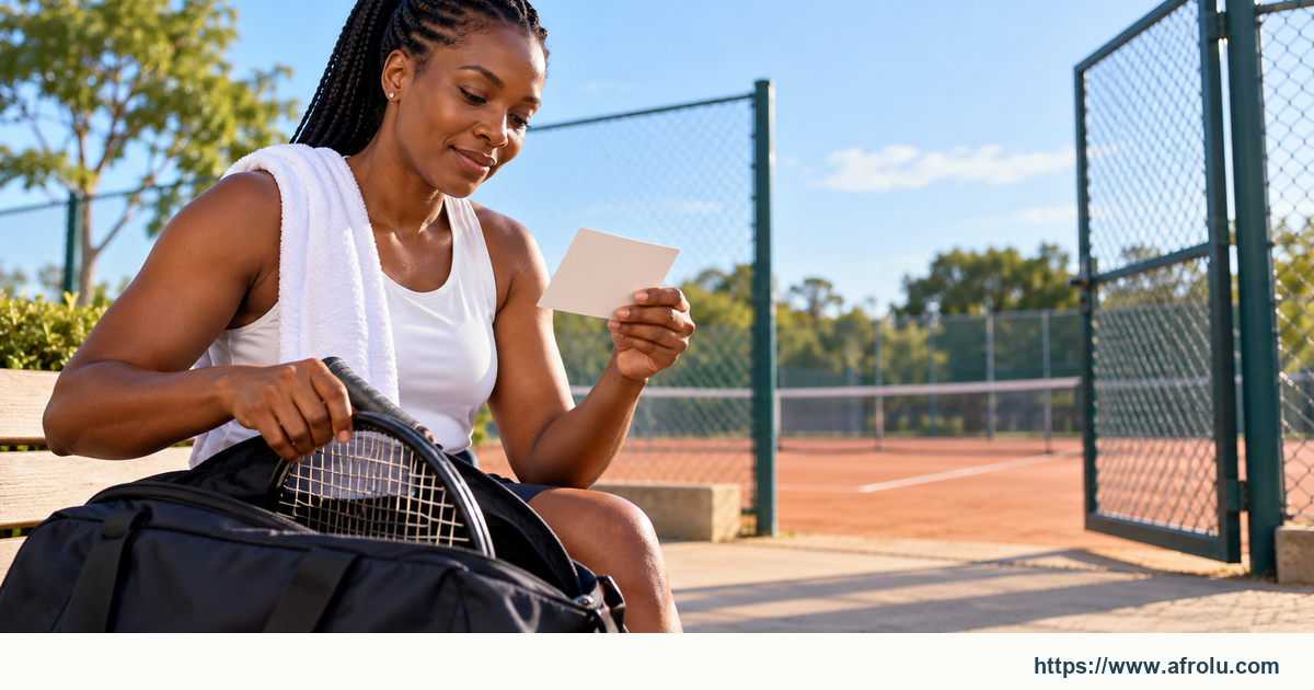 An adult checks a blank appointment card while packing their own racquet at a public sports court.