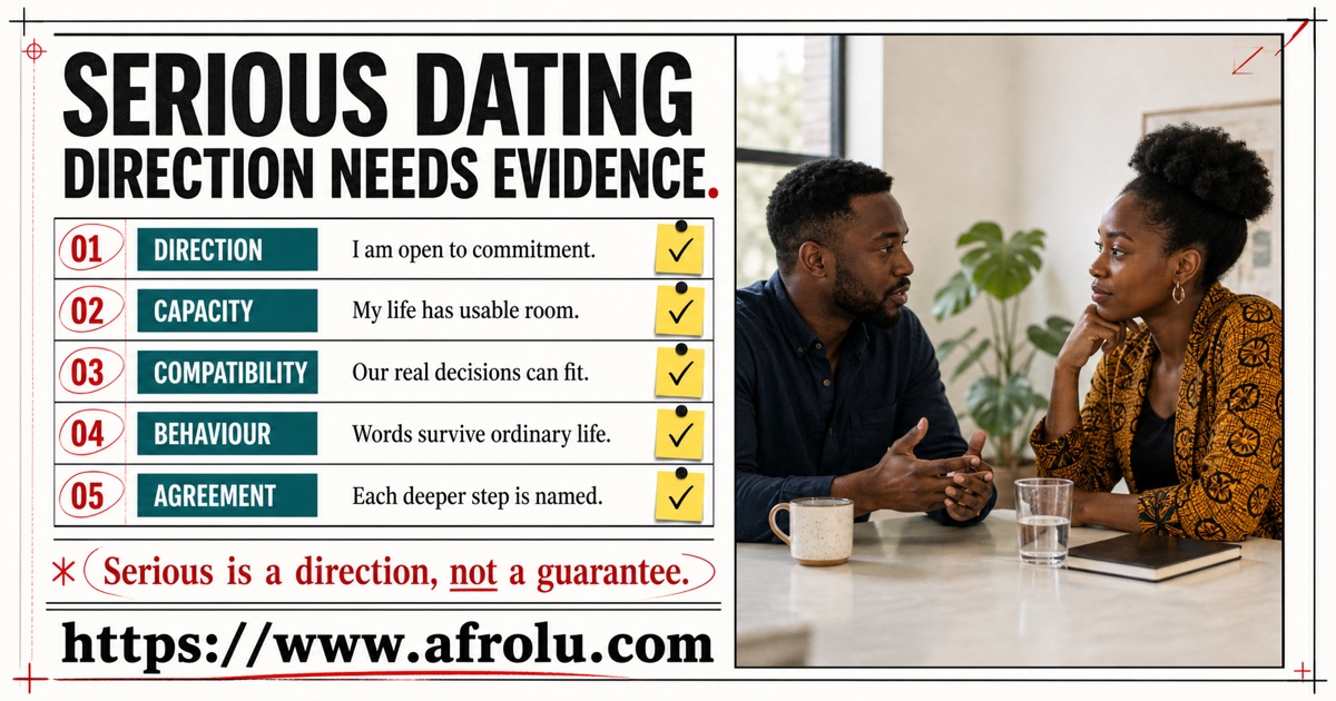 Serious dating evidence board showing direction capacity compatibility behaviour and agreement