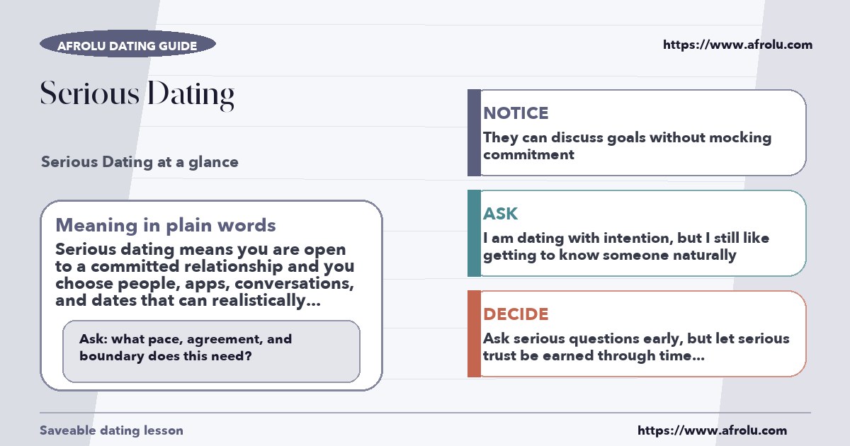Afrolu educational guide cover showing what "serious dating" means