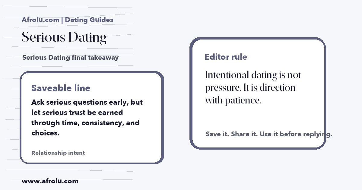 Hand-drawn takeaway card for Serious Dating