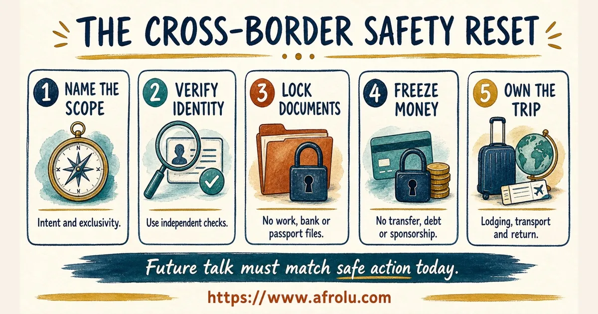 Five cards cover scope, identity, documents, money and independent travel.