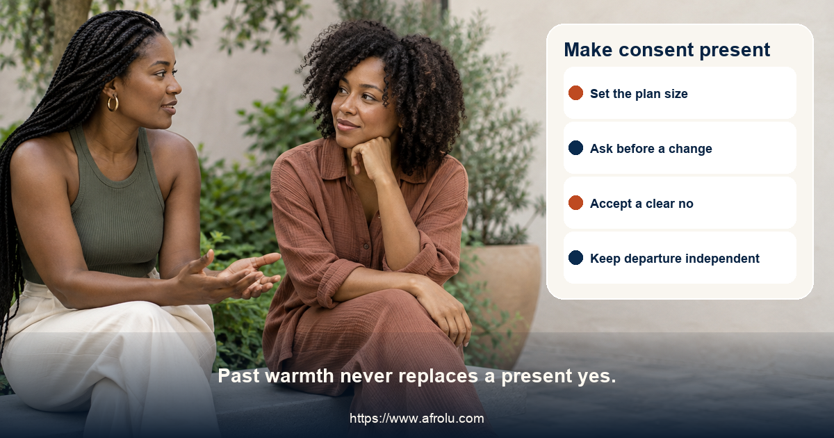 Two clearly adult Black women talk calmly on a neutral public garden bench, with equal posture and no faith or role cues.