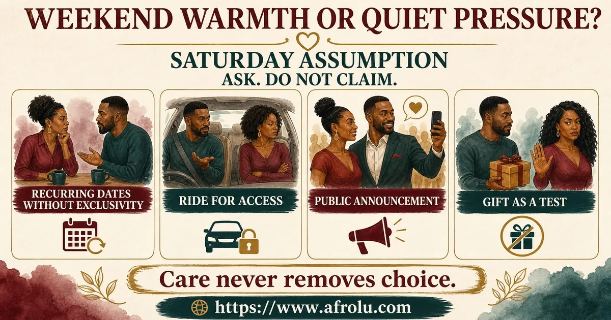 Four adult-only cards show recurring dates without exclusivity, a ride used to expect access, a public relationship announcement without consent, and a gift used as a test.
