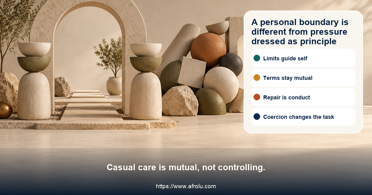 Adult casual dating comparison grid contrasts a personal boundary, a controlling rule, mutual terms, ambiguity, respectful no, financial pressure, and coercion