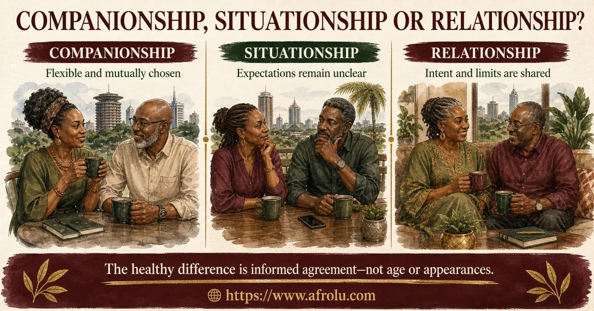 Three mature Nairobi couples show mutually chosen companionship, unclear situationship expectations, and shared relationship intent and limits.