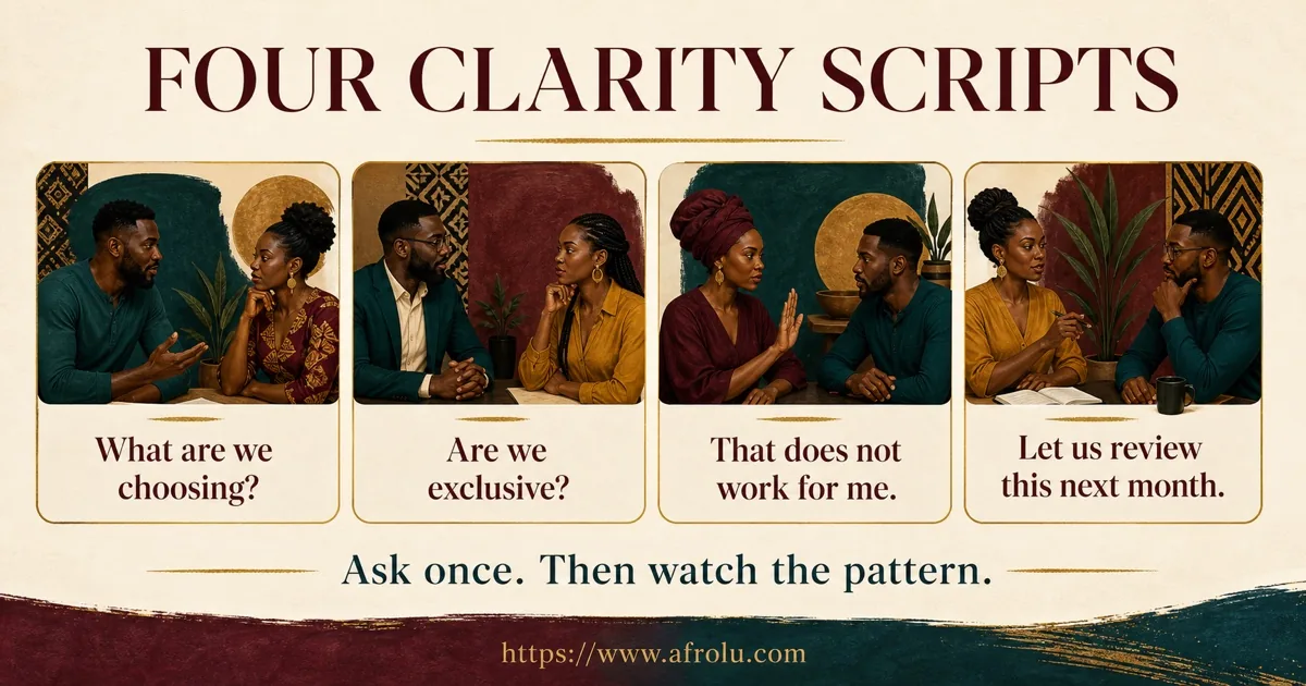 Four scripts ask about the connection, exclusivity, limits and review timing.