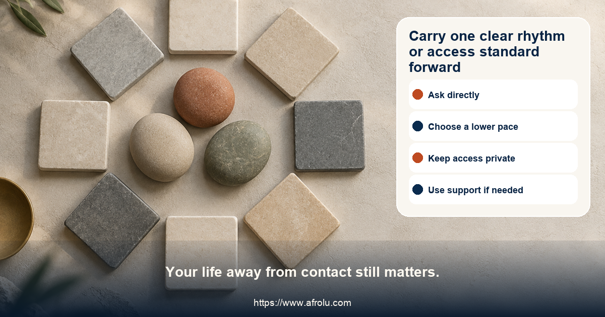 Adult distance-aware dating next-move board offers ask, slow down, set a cadence, pause, protect privacy, decline money, seek support, and keep life in balance