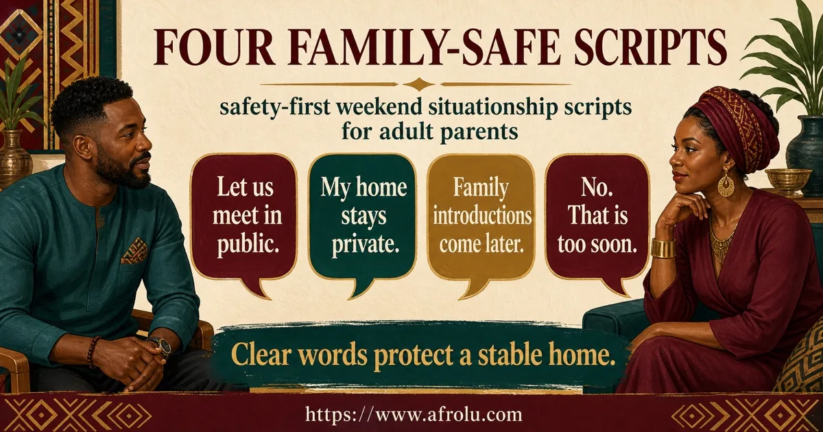 Four scripts keep meetings public, home private and family introductions later.