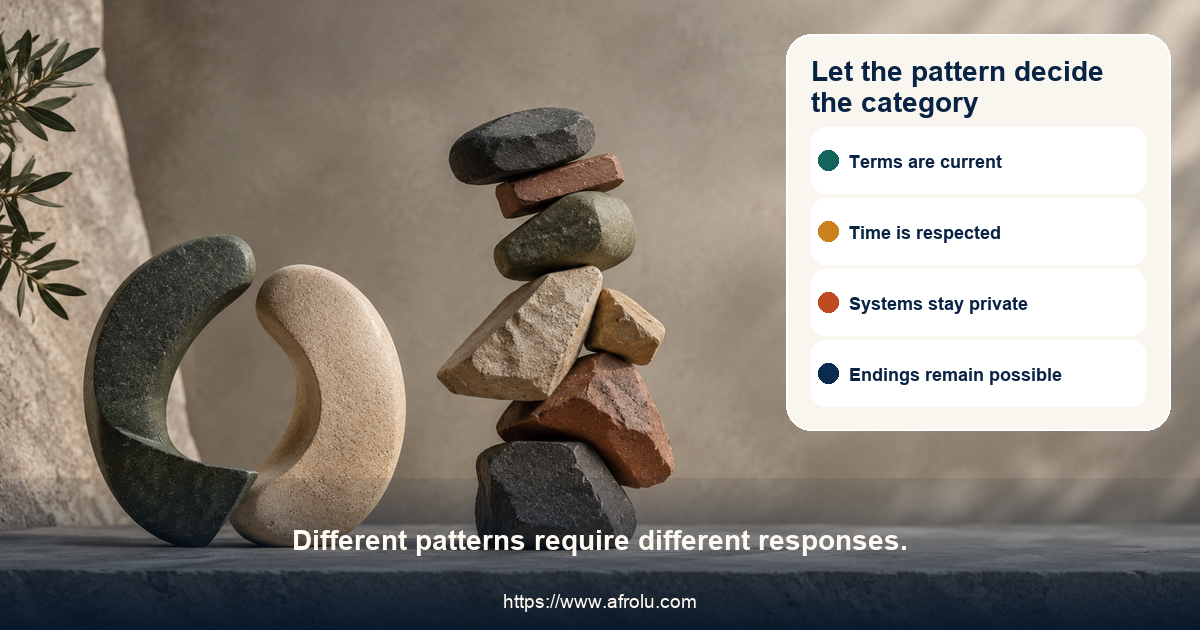 Two neutral stone compositions contrast a balanced open pair with an unstable stack, without workplace, status, or expense cues.