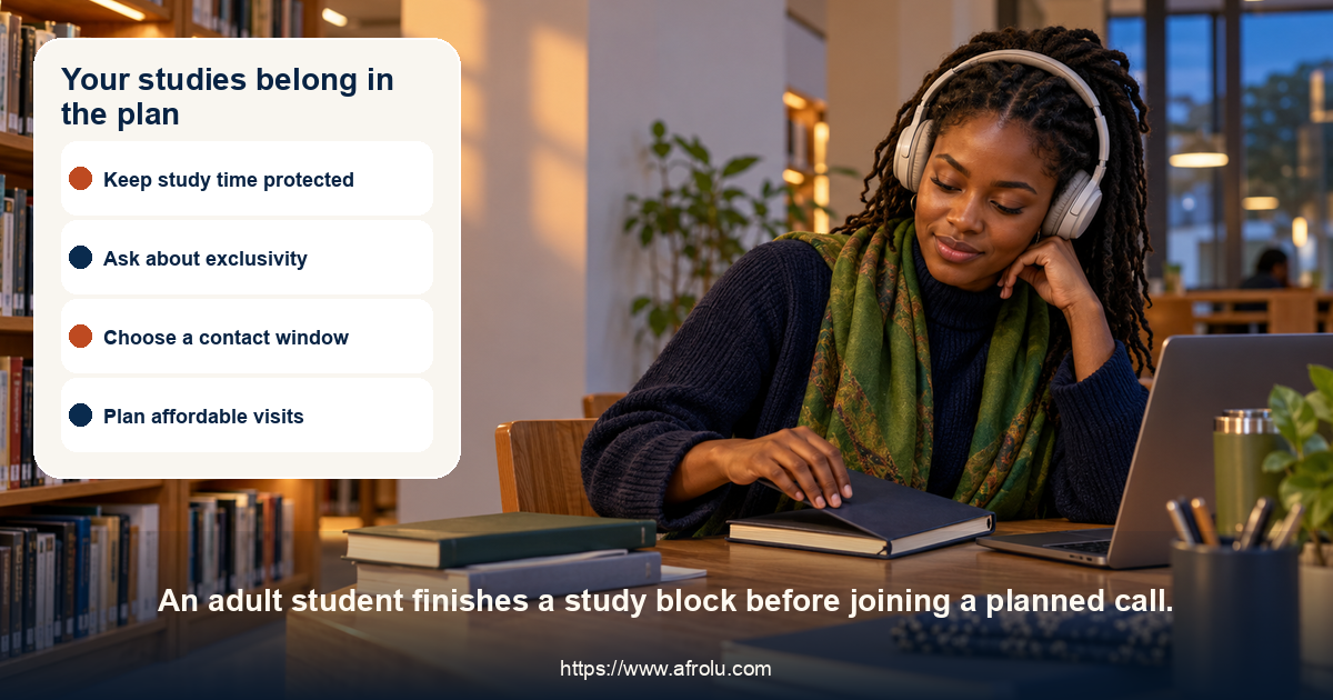 Adult postgraduate student closes a notebook at a library desk while wearing headphones.