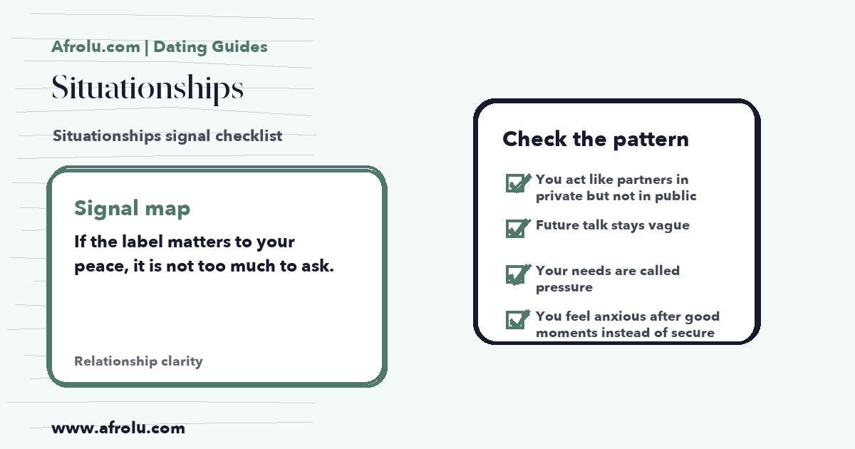 Hand-drawn checklist for Situationships dating signals
