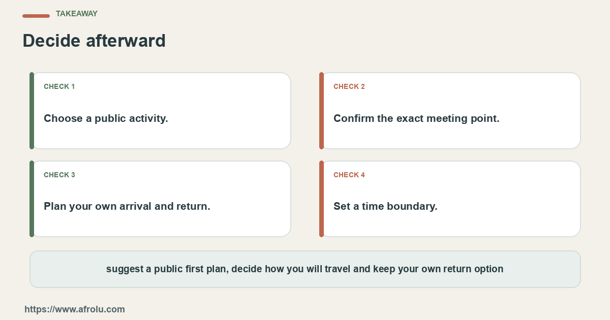 Four practical choices for a Kenyan diaspora visitor planning a first in-person date in Nairobi: name the question, set a limit, notice the answer and choose again.