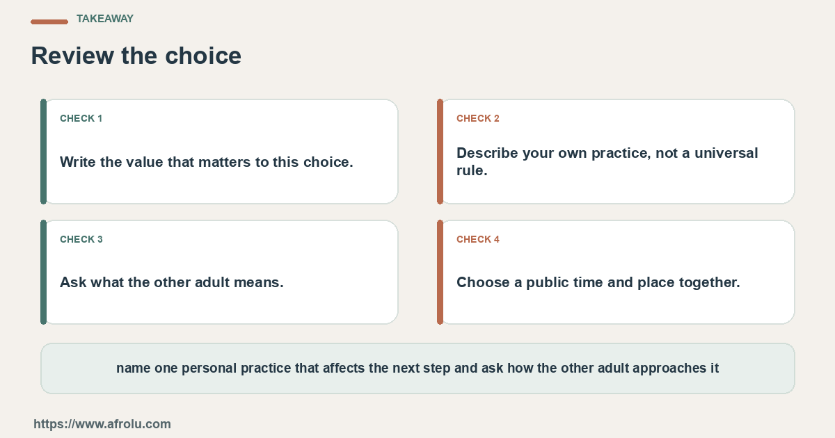 Four practical choices for a faith-led adult in Nairobi clarifying what shared values mean in present dating choices: name the question, set a limit, notice the answer and choose again.